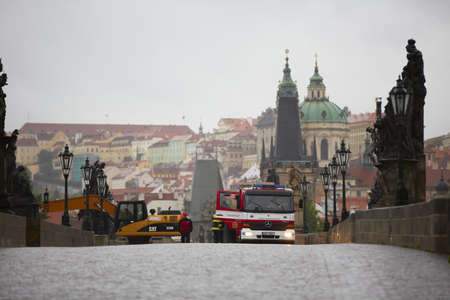 PRAGUE - JUNE 3: The Czech Capital - Prague is on high alert as a swell of floodwater moves in from the south. Charles Bridge and some streets are closed by police. Prague on June 3, 2013, Czech Republic. のeditorial素材