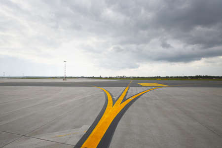 Airfield - marking on taxiway is heading to runway の写真素材