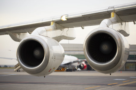 Hot air behind the aircraft engine - selective focus