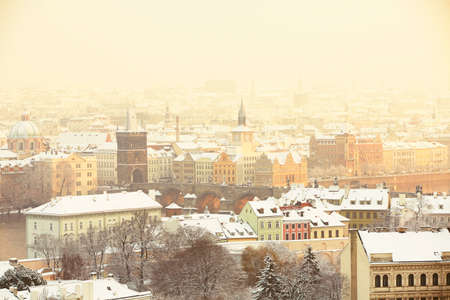 Prague winter in sunset - copy spaceの写真素材