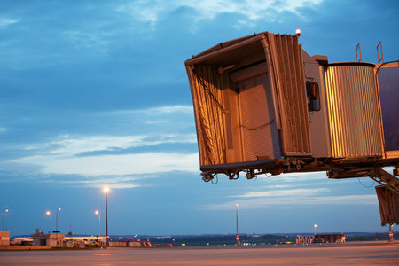 Evening at the airport - Passenger boarding bridge