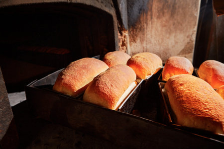Traditional preparation of bread in the bakery.
