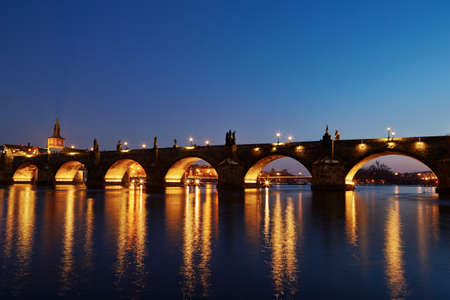 Charles bridge at night - Prague, Czech Republic. の写真素材