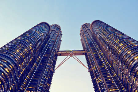 KUALA LUMPUR, MALAYSIA - April 25: Petronas Twin Towers on April 25, 2014 in Kuala Lumpur, Malaysia. The skyscrapers height are 451.9m and were the tallest buildings in the world during 1998-2004. のeditorial素材