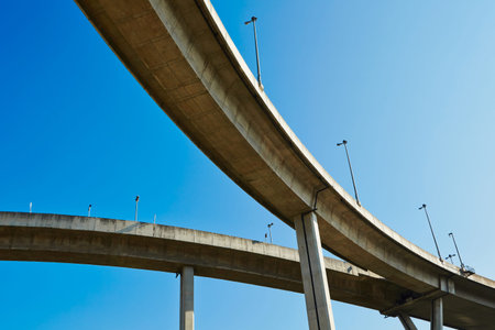 Huge elevated crossroad (Bhumibol bridge) in Bangkok, Thailand 