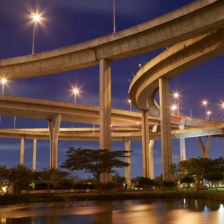 Huge elevated crossroad (Bhumibol bridge) in Bangkok, Thailand の写真素材