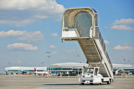 Mobile gangway for airplanes - Airport in Pragueのeditorial素材