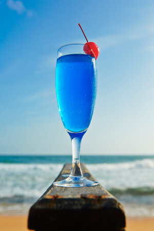 Blue lagoon drink on the beach, Sri Lankaの写真素材