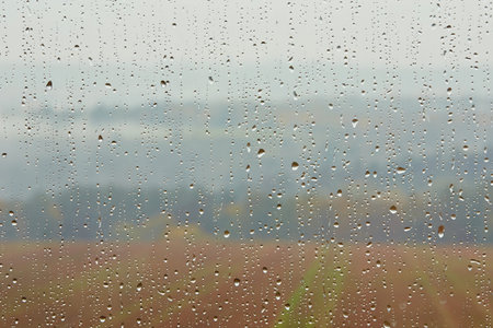 Heavy rain - view through the windowの写真素材