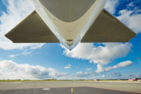 Sunny day at the airport - aircraft on the taxiwayの写真素材