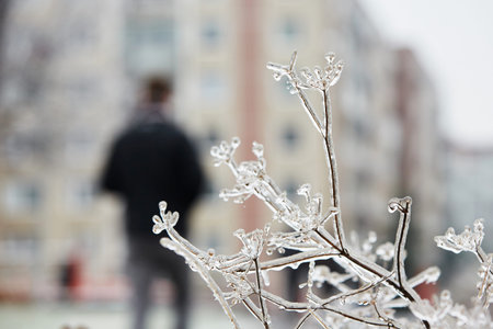 Streets of the city covered by icy rain.