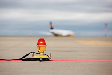 Airfield - marking on taxiway is heading to runwayの写真素材