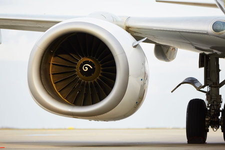 Engine of the airplane on the runway