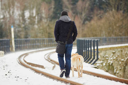 Best friends - man with his dogの写真素材