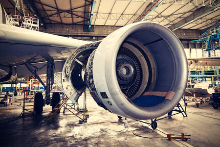 Engine of the airplane under heavy maintenance