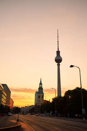 Street at the sunrise - Berlin, Germanyのeditorial素材