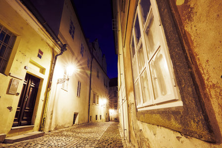 Empty old street at night - Prague, Czech Republicの写真素材