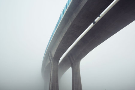 Elevated highway in mystery fog, Prague, Czech Republicの写真素材