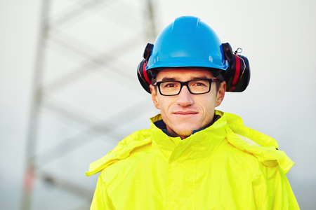 Worker wearing reflective clothing with helmet.の写真素材