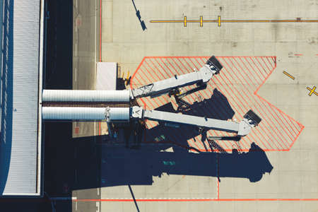 Aerial view of the modern international airport terminal. Traveling around the world.の写真素材