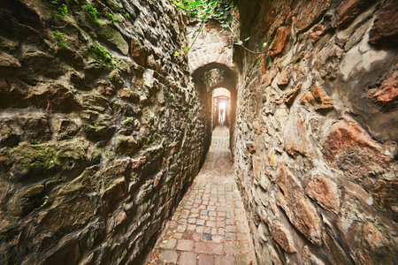 Narrowest lane in the Czech Republic. "Katova ulicka" is narrow street in Kadan with only 66 cm wide.の写真素材