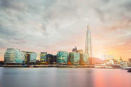 London skyline with City Hall and Shard at the sunset - The United Kingdom of Great Britain and Northern Irelandのeditorial素材