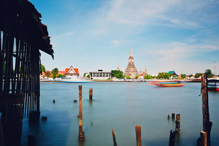 Boats on Chao Phraya River in Bangkok city, Thailandの写真素材