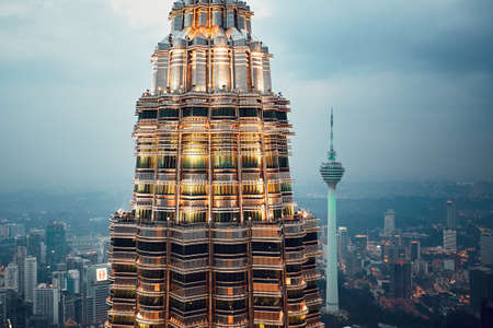 Kuala Lumpur, Malaysia - March 10, 2017: View from the top of Petronas Twin Towers on March 10, 2017 in Kuala Lumpur, Malaysia. The skyscrapers height are 451.9m and were the tallest buildings in the world from 1998 to 2004.のeditorial素材