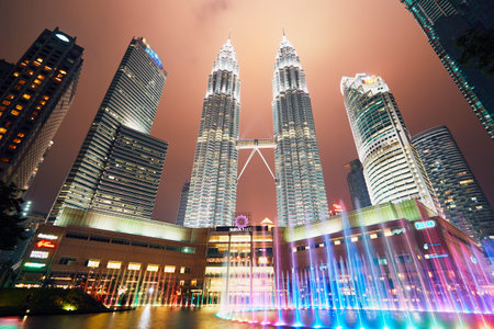 Kuala Lumpur, Malaysia - March 10, 2017: Petronas Twin Towers at night on March 10, 2017 in Kuala...