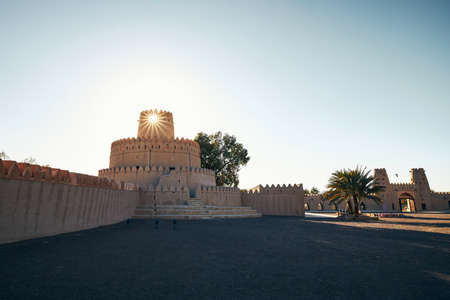 Historical landmark of United Arab Emirates. Al Jahili Fort in Al Ain at beautiful sunset.のeditorial素材