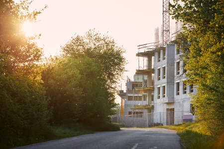 Development of city. Building activity on construction of new apartment buildings.の写真素材