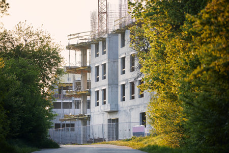 Development of city. Building activity on construction of new apartment buildingsの写真素材
