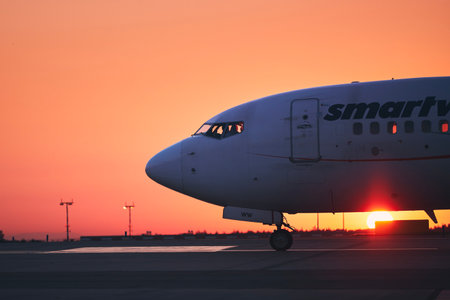 Prague, Czech Republic - August 04, 2022: Smartwing Boeing 737 during taxiing to runway for take off from Vaclav Havel Airport Prague.のeditorial素材