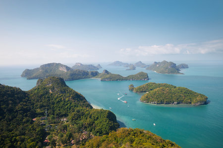 Group of tropical islands in sea. Ang Thong National Marine Park near Koh Samui in Thailand.の写真素材