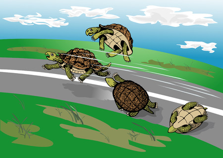 It's an ironical depicting of competition in racing among tortoises.のイラスト素材