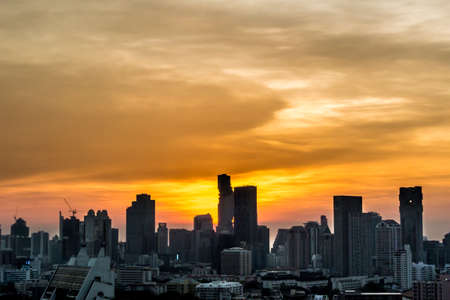 Beautiful sunset From the top of an abandoned building in Bangkok, Thailand.
