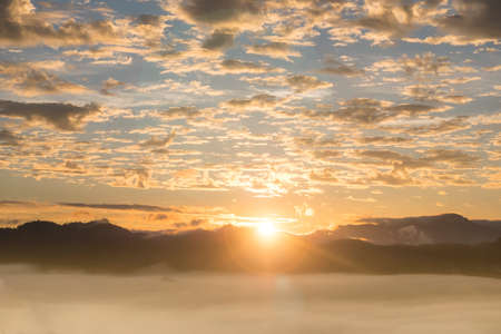 Sunrise and the beautiful mist of the north. Mae Hong Son Province, Thailandの写真素材