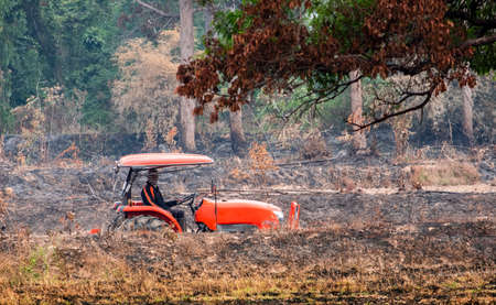 Agricultural plows are plowed to wait for the farming season.の写真素材