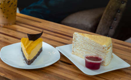 Dairy Cake and Mango Cake Colorful and delicious.の写真素材