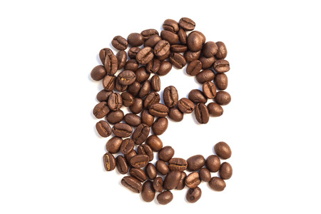 e from coffee beansisolated on a white backgroundの写真素材