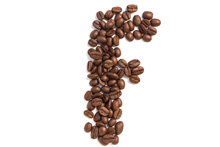 F from coffee beansisolated on a white backgroundの写真素材