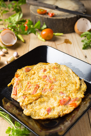 omelet in a plate.の写真素材