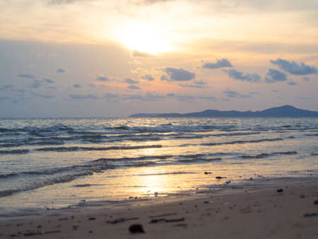sunset on pattaya beach in thailandの写真素材