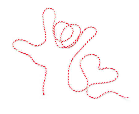 I love you hand with heart shape from the rope on white background,Valentines Day