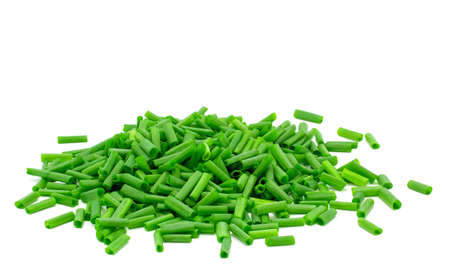 Heap of chopped spring onions isolated on white background
