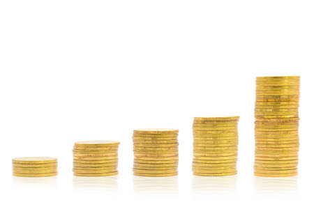 Coin stacks on a white background