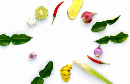 Thai food ingredient for Tom yum isolated on white background with copy space