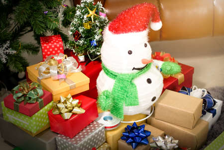Snowman on the gift box On christmas,Happy new yearの写真素材