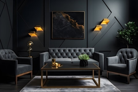 Modern interior design for home interior details. Decorated in luxurious dark tones. illustration by Generative AIの素材