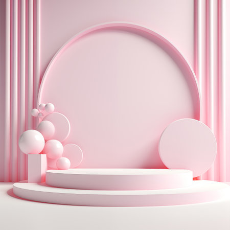 Pink and white product advertising podium wallpaper illustration by Generative AIの素材